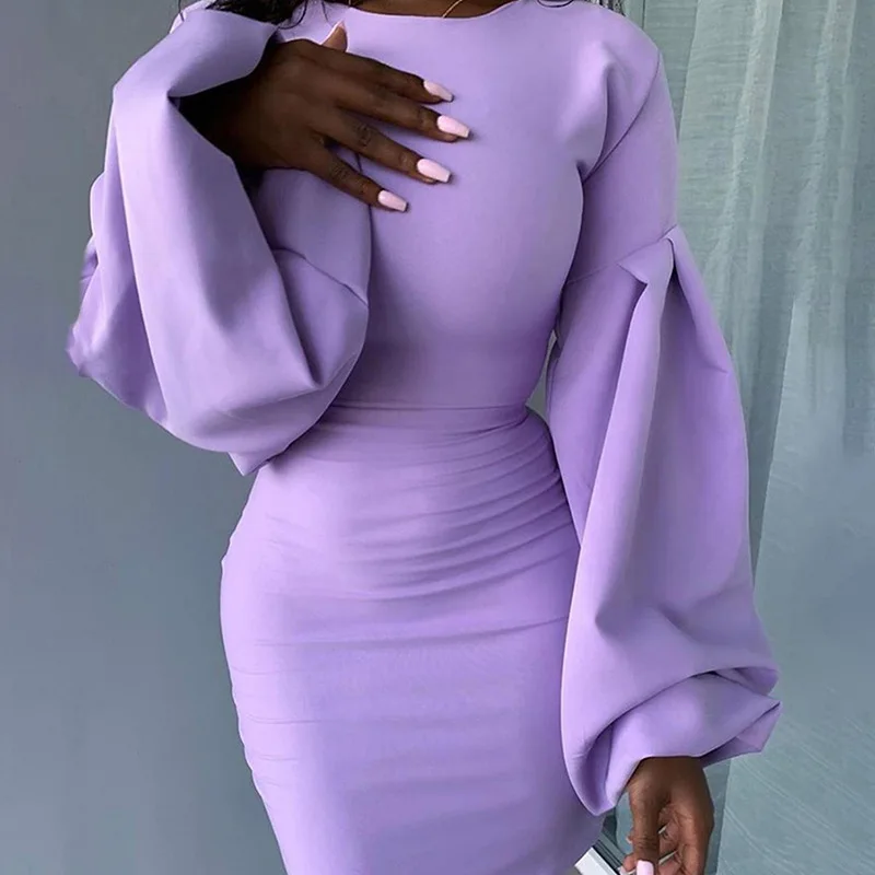 

Sexy Vintage Purple Long Puff Sleeve Bodycon Ladies Bandage Dressing Gowns For Women Evening Dresses, Customized