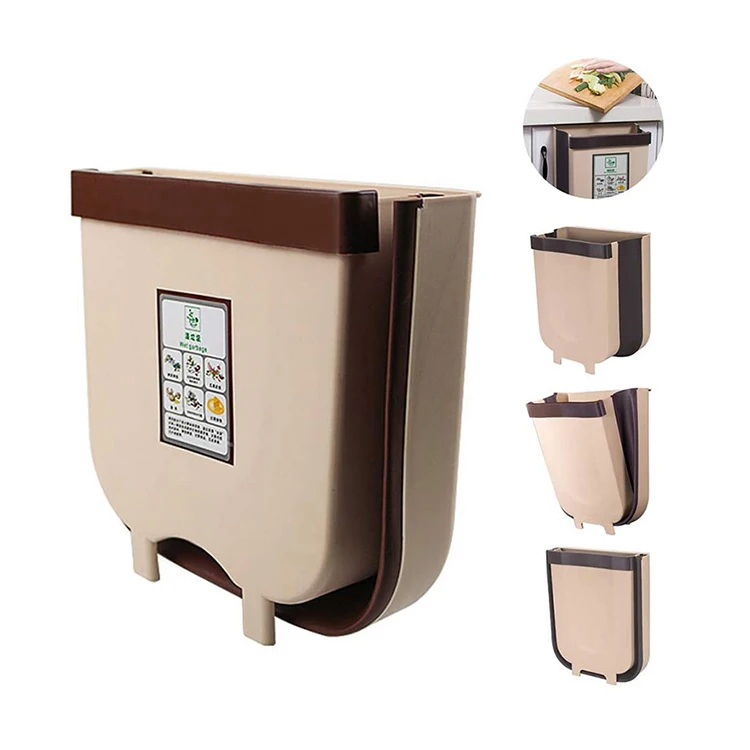 

Wholesale Custom Logo Label Brown Folding Wall Mounted Kitchen Bathroom Bin Waste without Lid, Brown / white