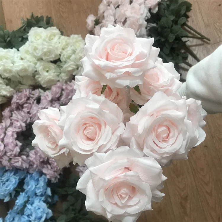 

Hot Selling B-2600 Artificial Wedding Decoration Silk White Diamond Rose Bouquets Flower Rose Bouquet Backdrop Flowers