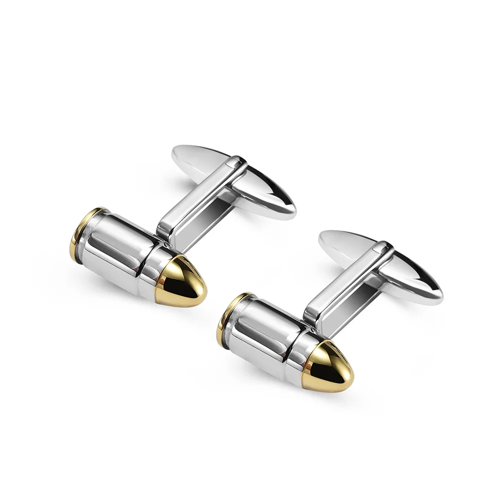 

Novelty two tone stainless steel men cufflinks personalized bullet cufflinks