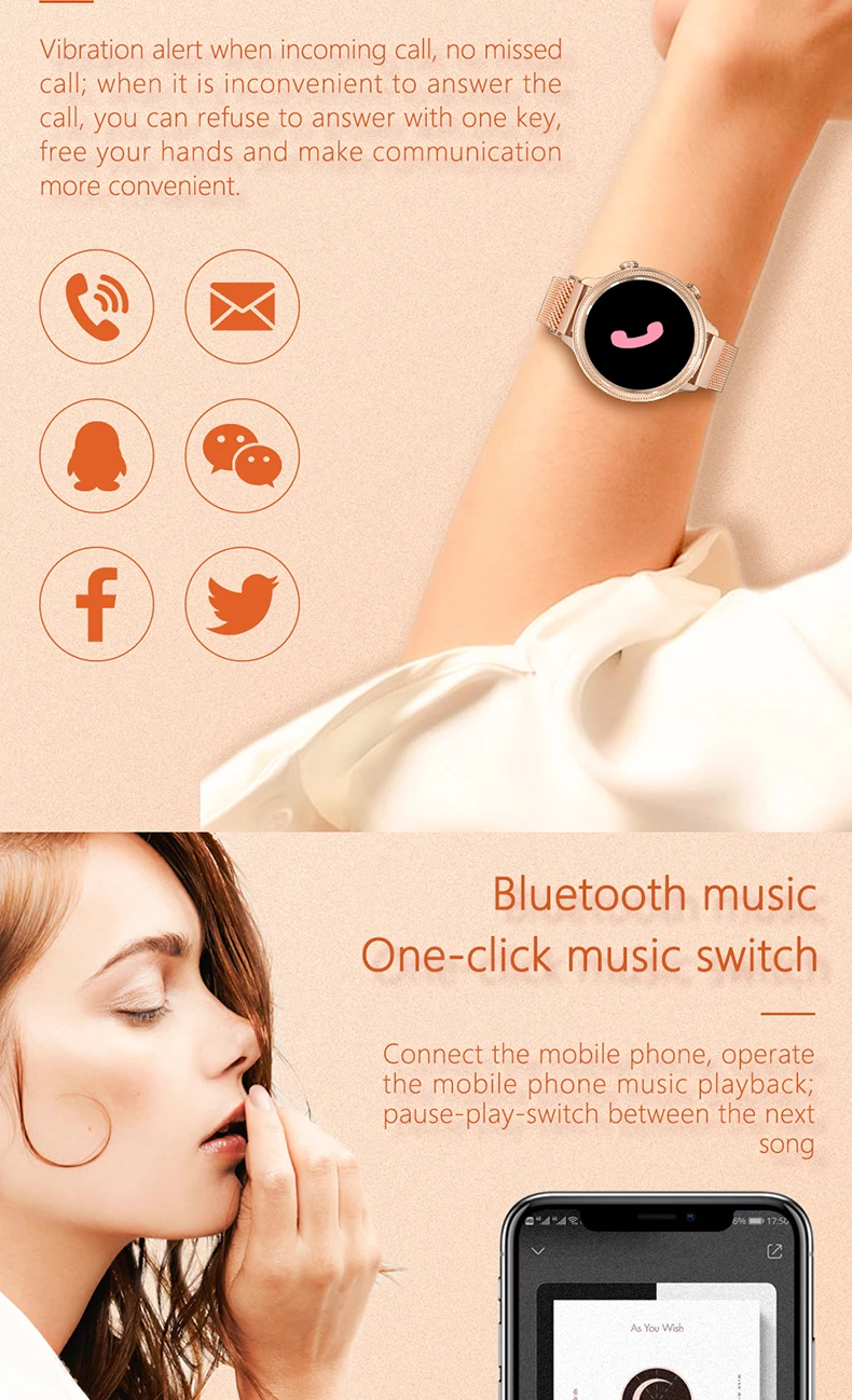2020 Fashion Lady Smart Watch M3 Heart Rate Blood Pressure Oxygen Full Touch Waterproof Women Similar KW10 KW20 DT96 Smartwatch