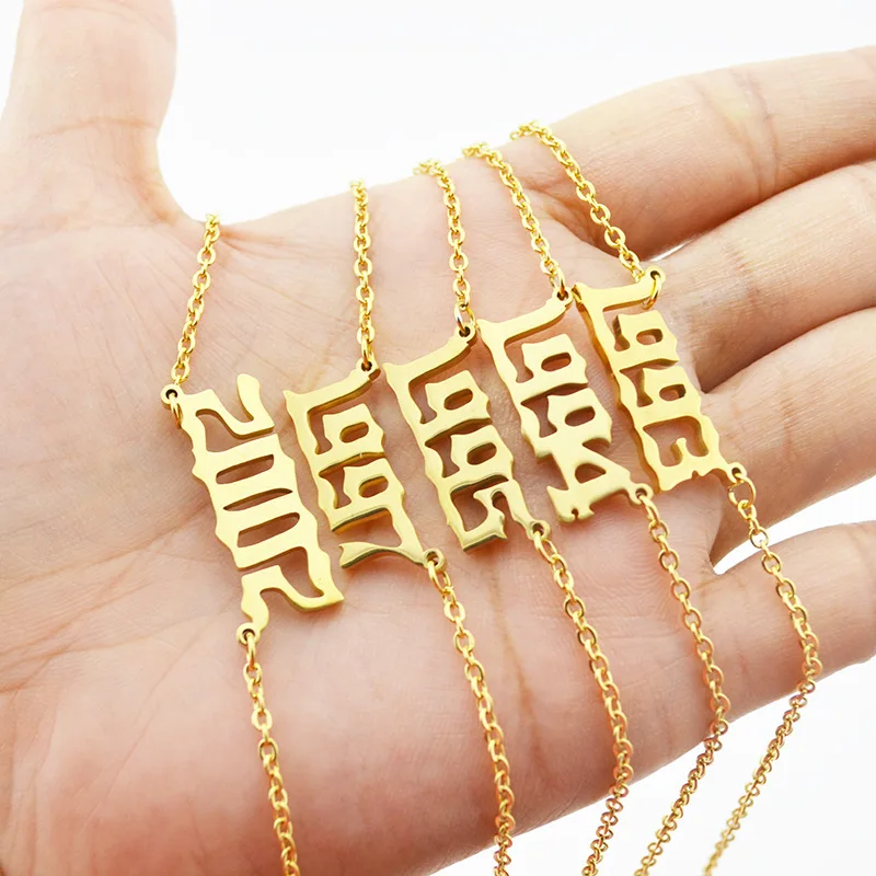 

Birthday Gift Personalized Custom Gold Birth Year Number Necklaces stainless steel Jewelry