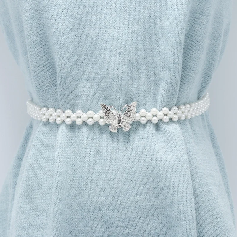 

Fashion women clothes butterfly collar bridal pearl waist belt with rhinestones, Clear