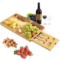 

Cheese Board and Knife Set Bamboo Plate Cut Board Serving Tray Charcuterie Platter with Slide-Out Drawer Cutting Board Kitchen