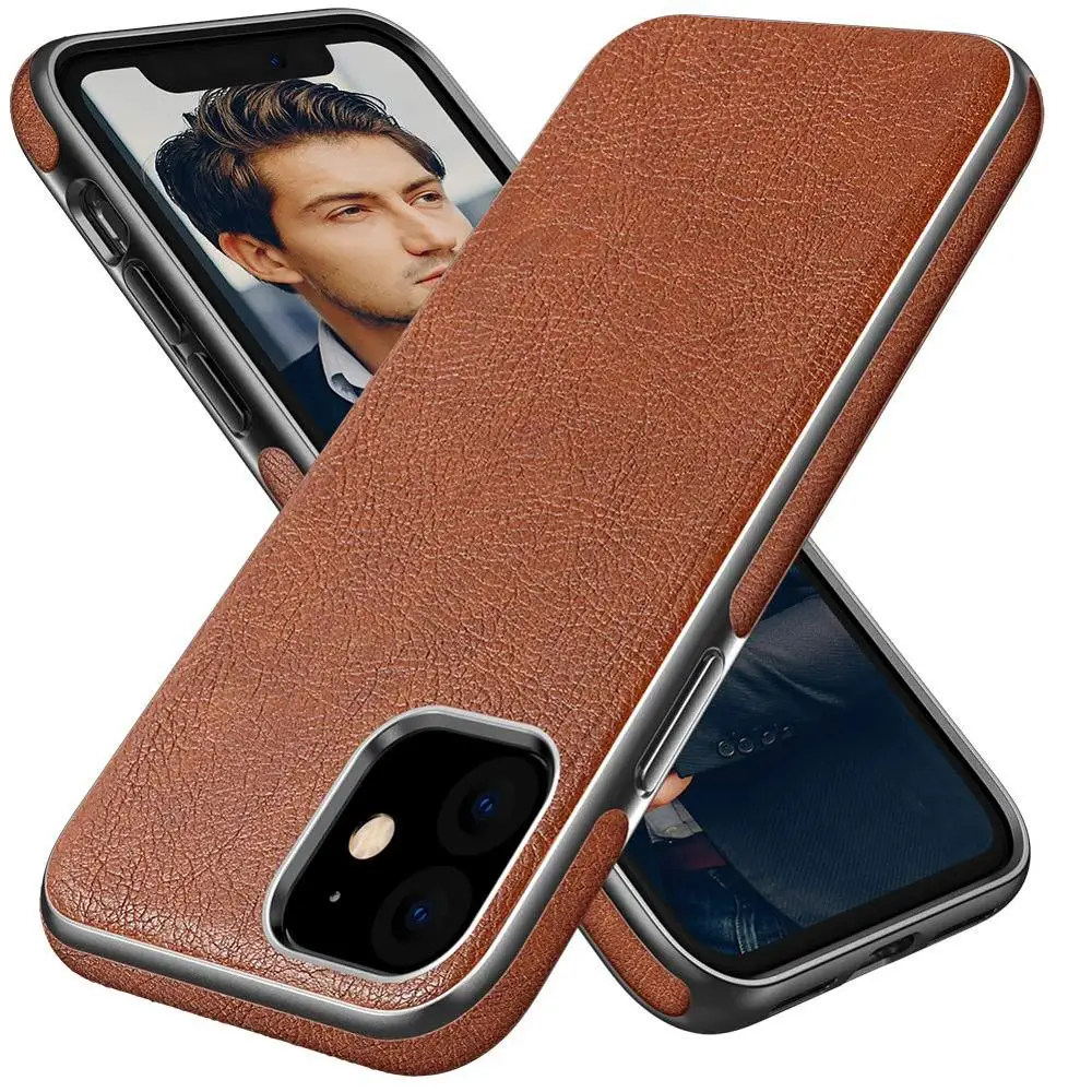 

full body protective shell compatible with iPhone 11 recycled brown leather phone case