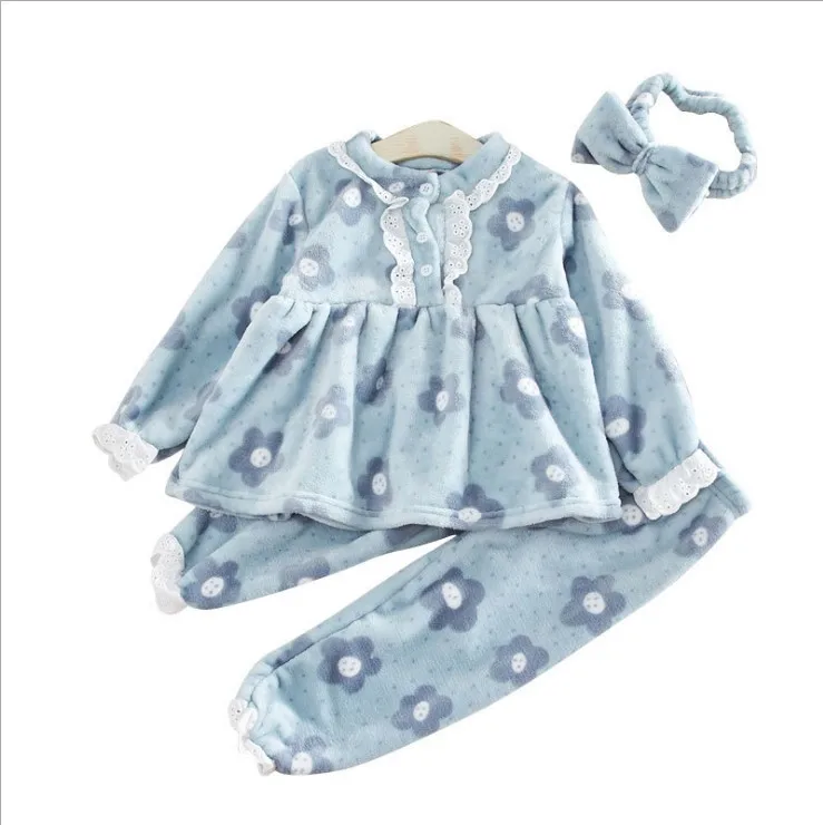 

Winter children's pajamas suit flannel pullover girls home service headband