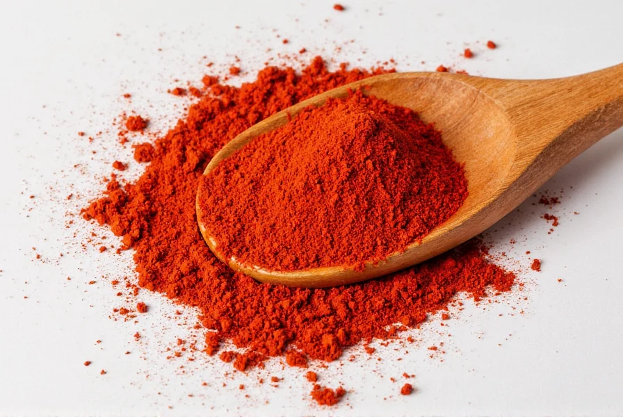 Assortment of paprika varieties in glass jars with measuring spoons