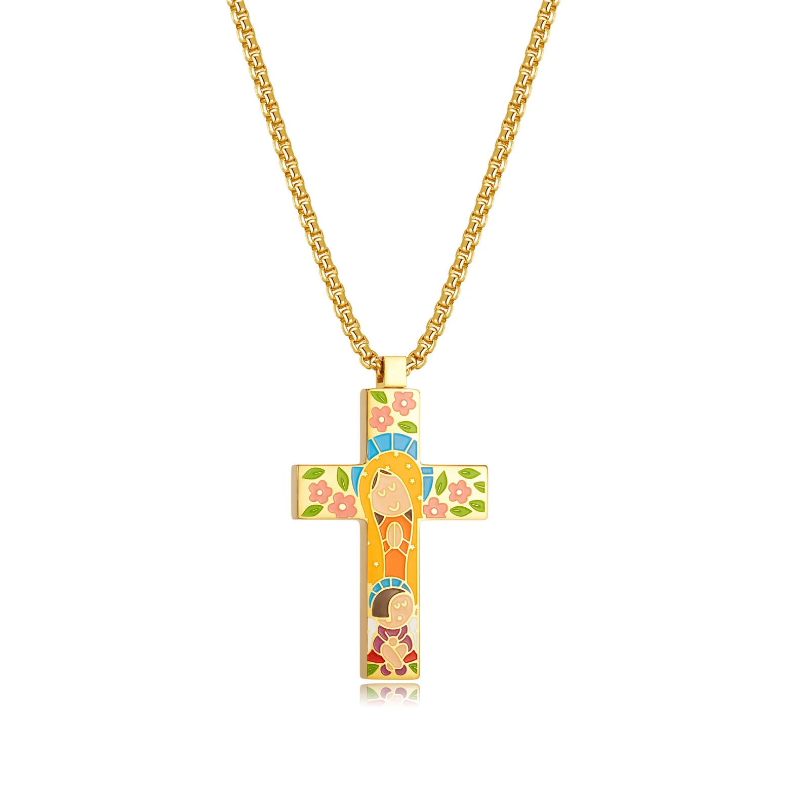 

Wholesale Custom Hip Hop Colorful Cross PVD 18K Gold Plated Stainless Steel Necklace for Men