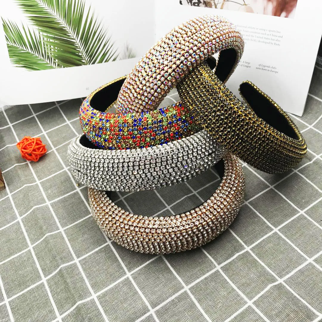 

Wholesale New Luxury Full Diamond Thick Sponge Padded Female Hair Jewelry Baroque Party Women Headband, 5 colors