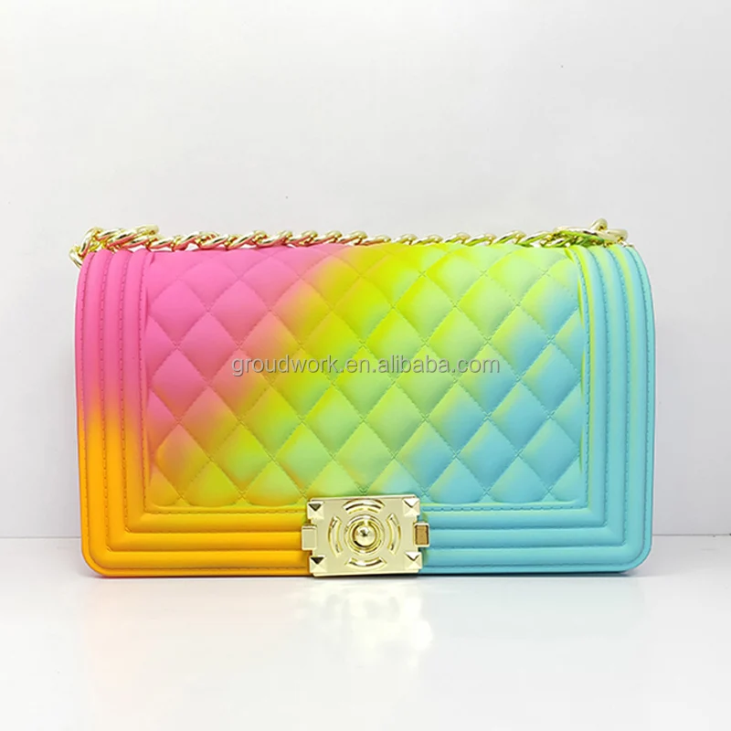 

Ready to ship multi color multi choice ladies candy color jelly purse women rainbow color PVC cross body bag, Rich
