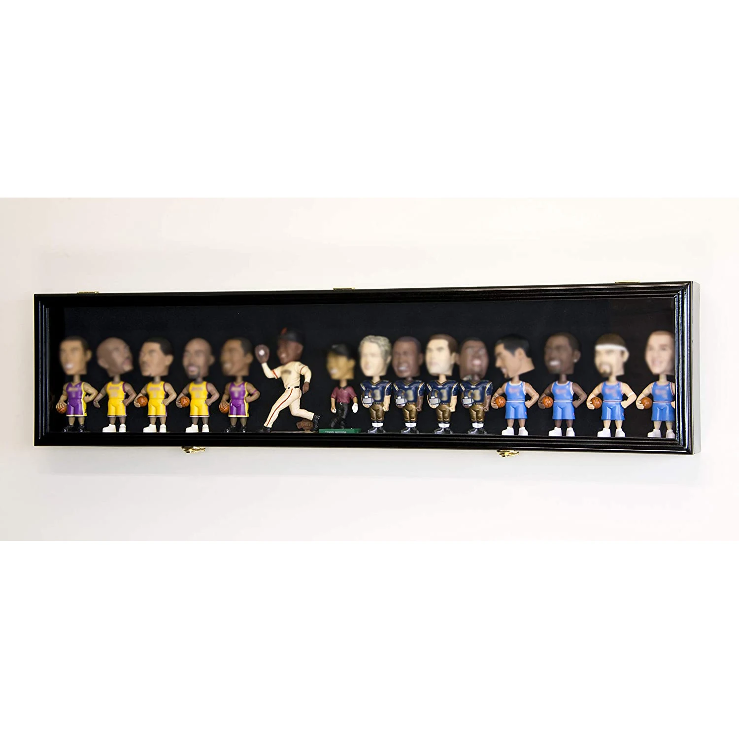 

Black Wood Finish Black Felt Background Horizontal Bobble Head Action Figures Doll Display Case Cabinet Wall Rack Lockable, Black/mahogany