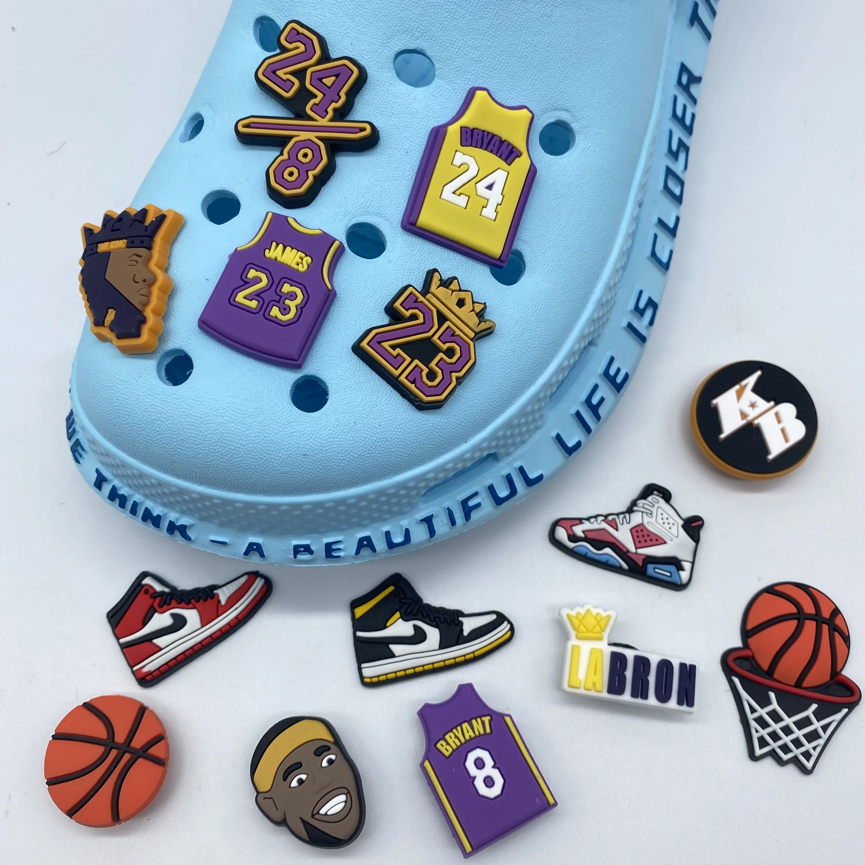 

2021 Hot Sell kobe PVC clog charms Shoe Accessories Fit Bracelets Croc Charm sports charms Kids Gift, As picture