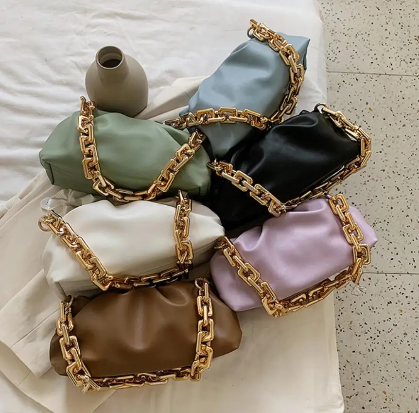 

2021 Fashion Cloud Bag PU Leather Clutch Chain Shoulder Ruched Dumpling Purses and Handbags