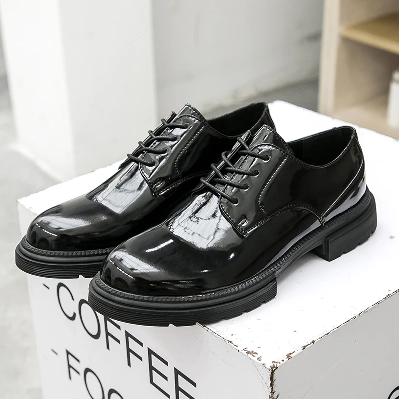 

2021 New Arrivals Men's Black Classic Business Wedding Dress Leather Shoes, Glossy black, matted black