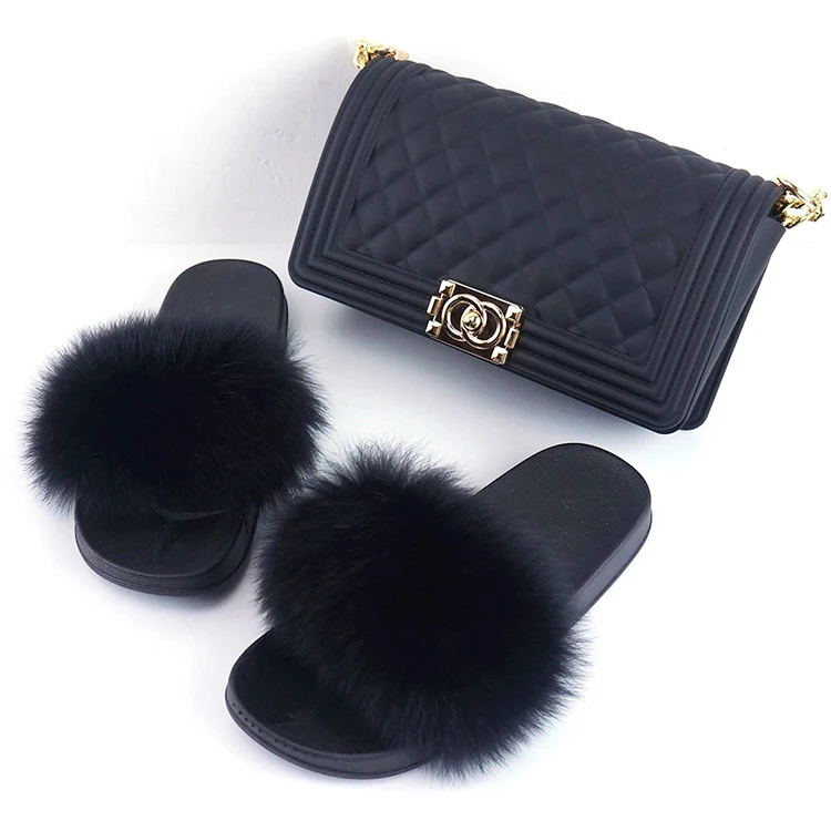 

Designer Slippers Trendy Summer Real Raccoon Fur Slides Luxury Shoes Shoulder Crossbody Women Bags, Customized color