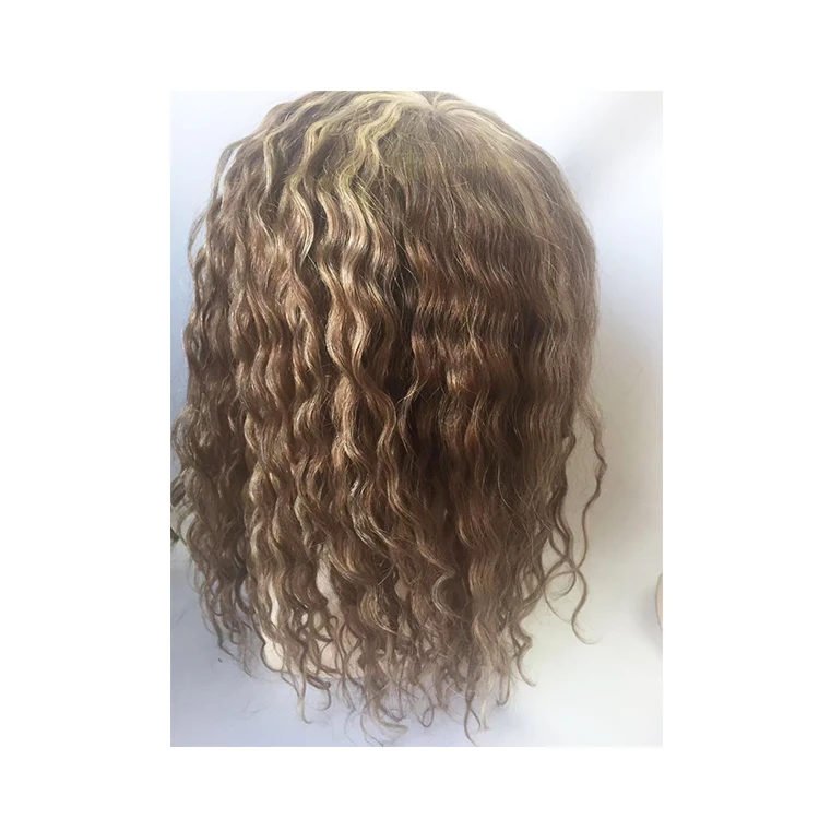 

YL Customized Women and Men Human Hair System Replacement Toupee, Highlight brown and blonde