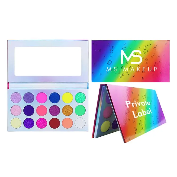 

2021 New Wholesales 18 Colors Night Luminous Rainbow Big Glitter Cheap Custom Makeup Private Label Eye Shadow Eyeshadow Palette