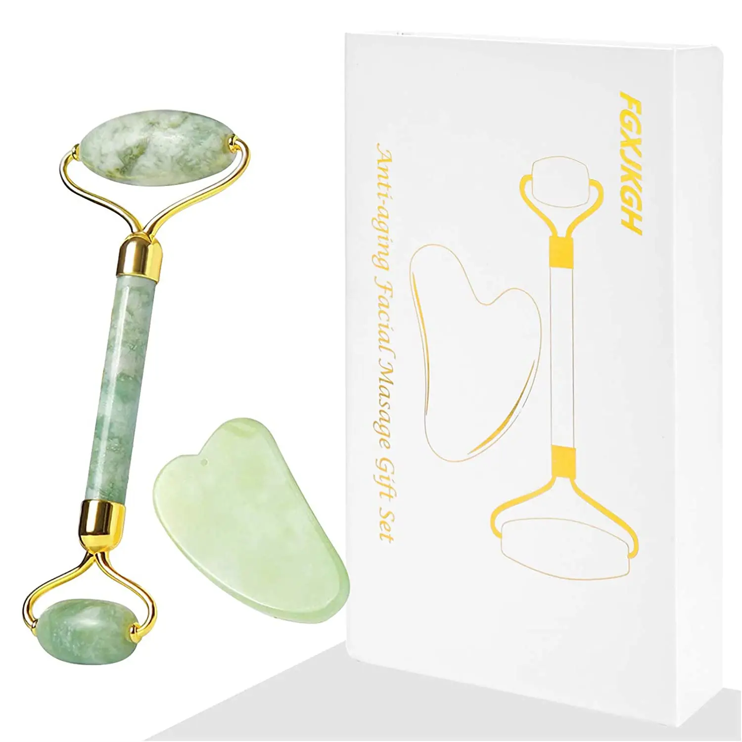 

Body Eyes Neck Tool for Eye Puffiness Aging Release Pressure Jade Roller Face lifting Facial Massager, Green