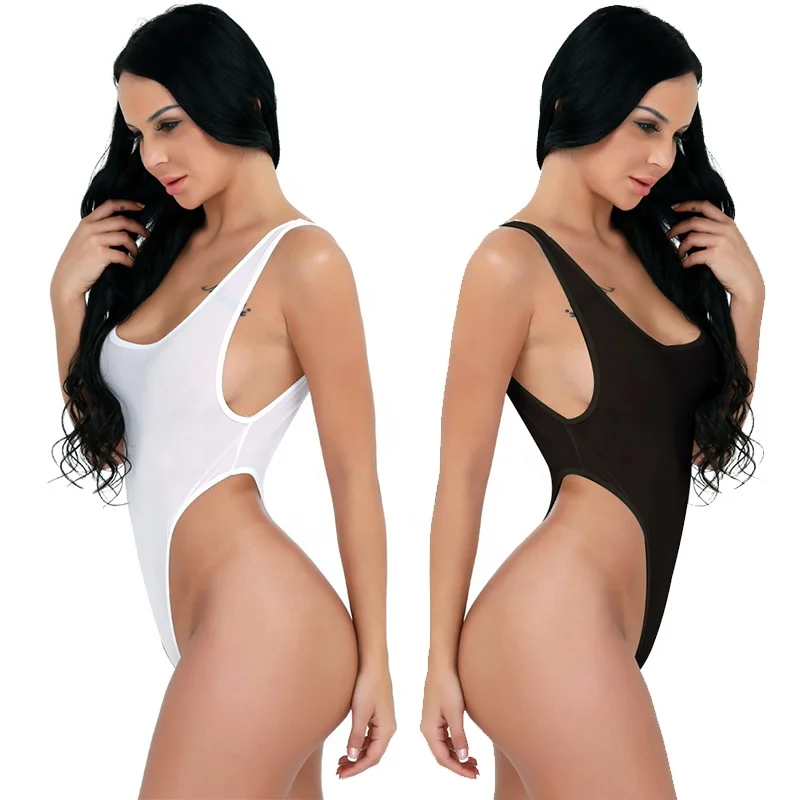 

Women Lingerie High Cut Backless See-through Thong Leotard Bodysuit Sexy Lingerie, White black