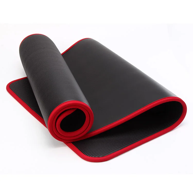 

Non-slip fitness floor mats rubber edging double mat thick NBR yoga mat, Black and red edging