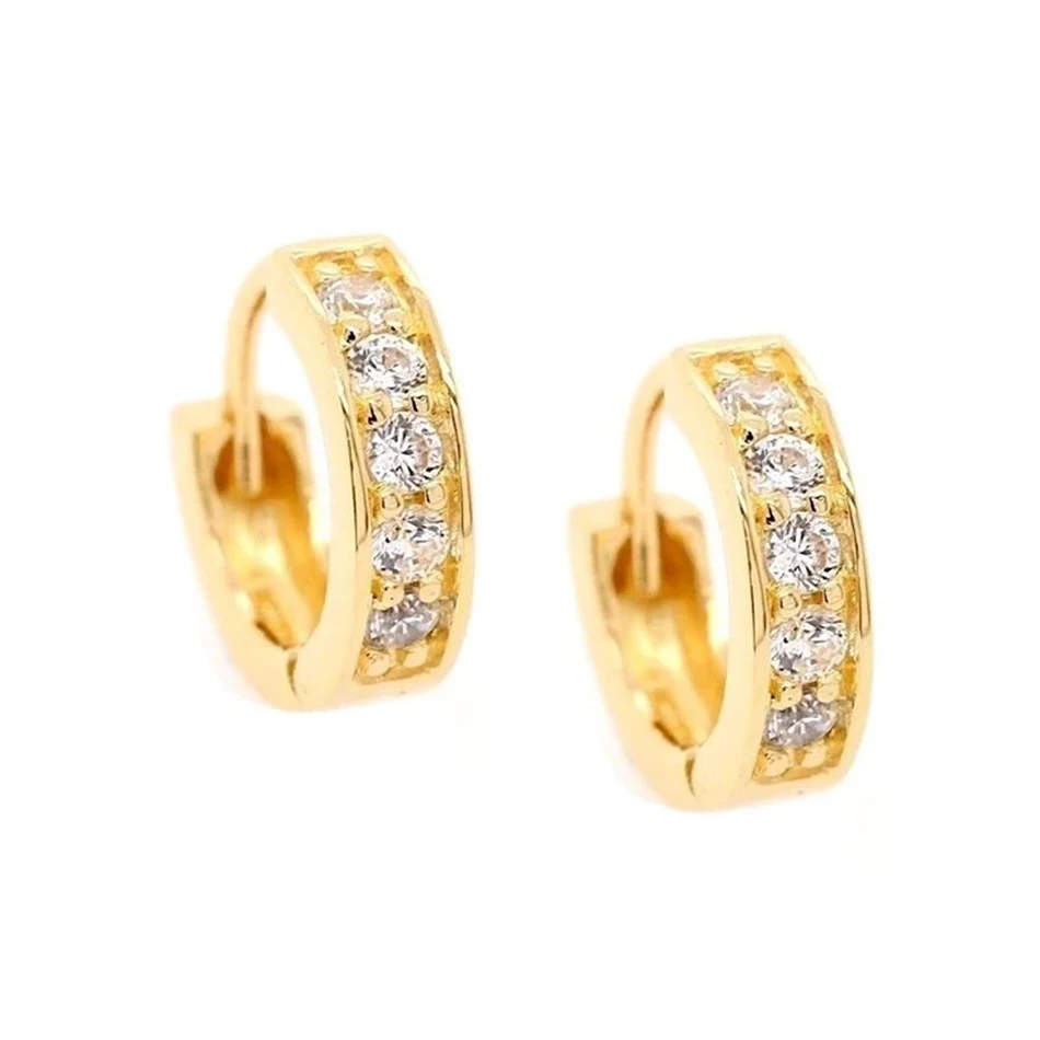 

Forewe gold plated hoop earrings with cubic zirconia for women anniversary gift 925 sterling silver Sparkly Huggie Hoops