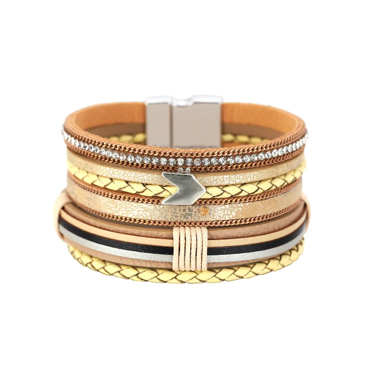 

Bohemian Multilayer Leather Bracelets Handmade Braiding Wide Magnetic Clasp Leather Wrap Bracelets Party Jewelry Gift