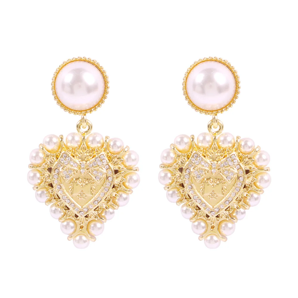 

Fashion Simulated Pearls Heart Drop Earrings For Women Wedding Jewelry Gold Dangle Earrings (KER500), Same as the picture