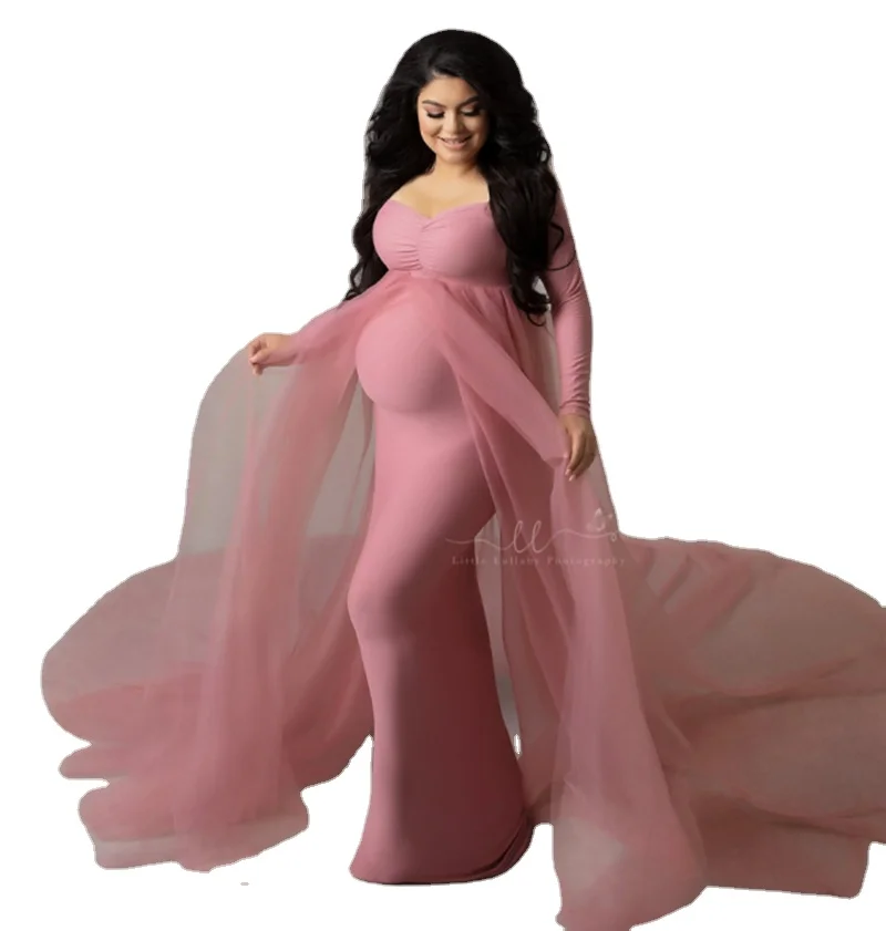 

Amazon Ebay Hot Style Maternity evening dress elegant long sleeve gown for pregnancy women photoshoot