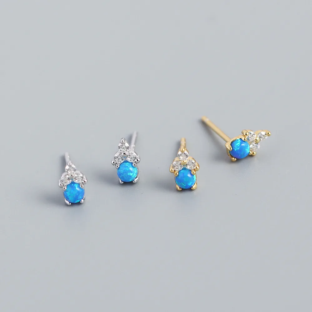 Fashion 18k Gold Plated Stackable Tiny Opal Stone Earrings 925 Sterling Silver Blue Opal Stud Earrings