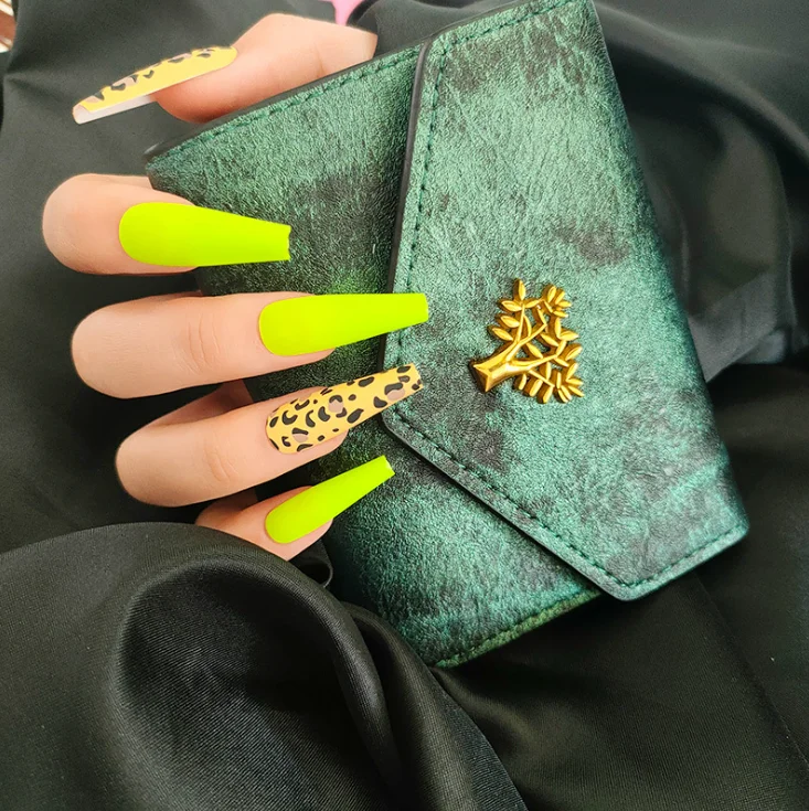 

Fashion Yellow Leopard Ballerina Coffin Nail Tips Press On Nails, Picture