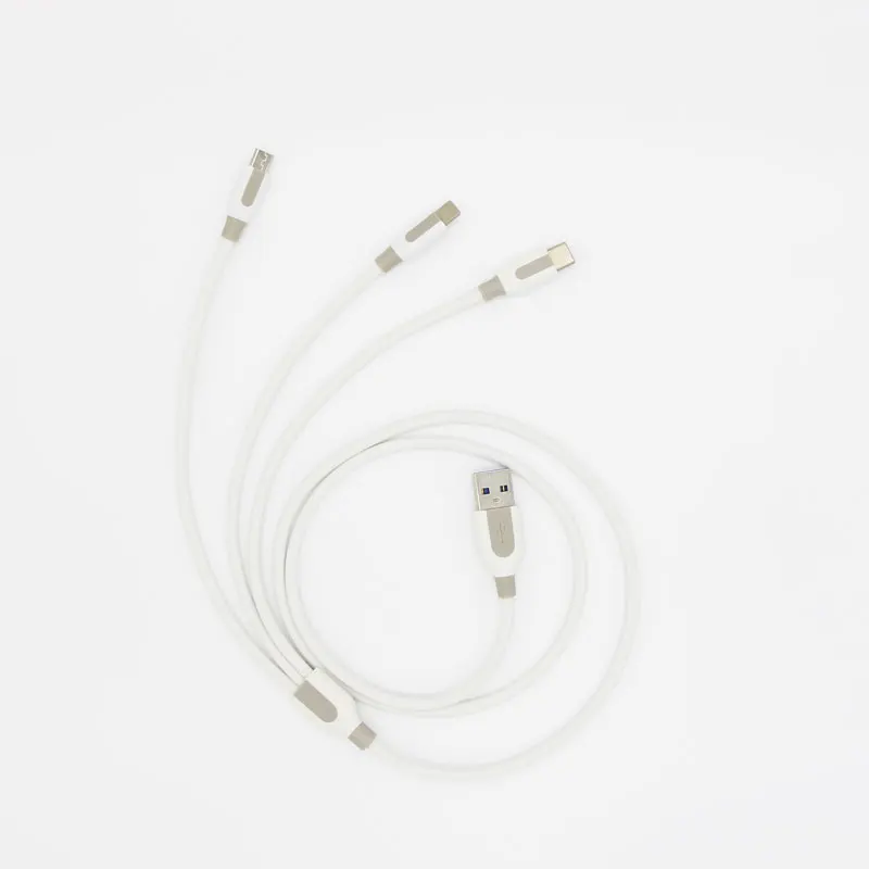 

PVC material 3in1 Usb Charging Cable 2.1A Micro Type C 8 Pin 1.2M Multiple USB Phone Charger cable for iphone for mobile phone, White