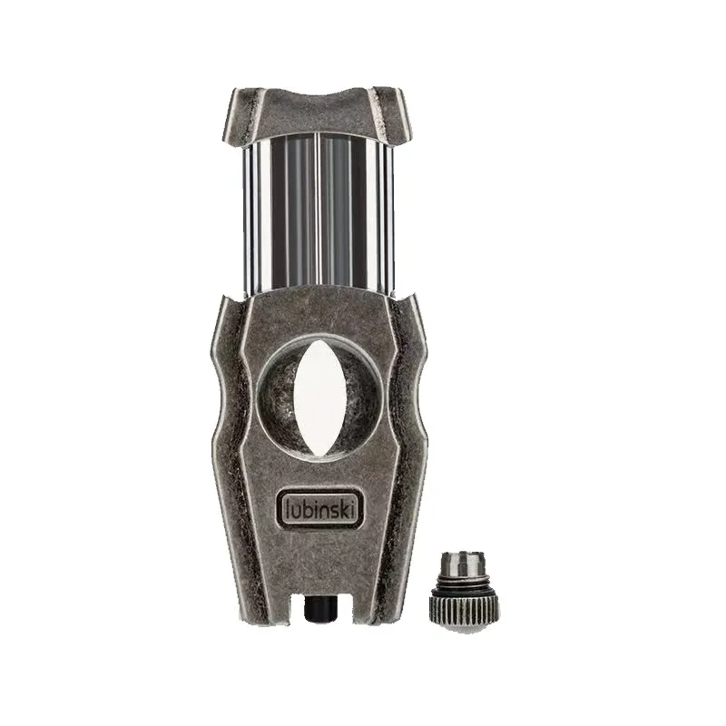 

Maywaysky V Shape Titanium Alloy Cigar Cutter Multi-function Cigar Holder Hole Opener 3 In 1 Cigar Accessories, Gray/black/yellow