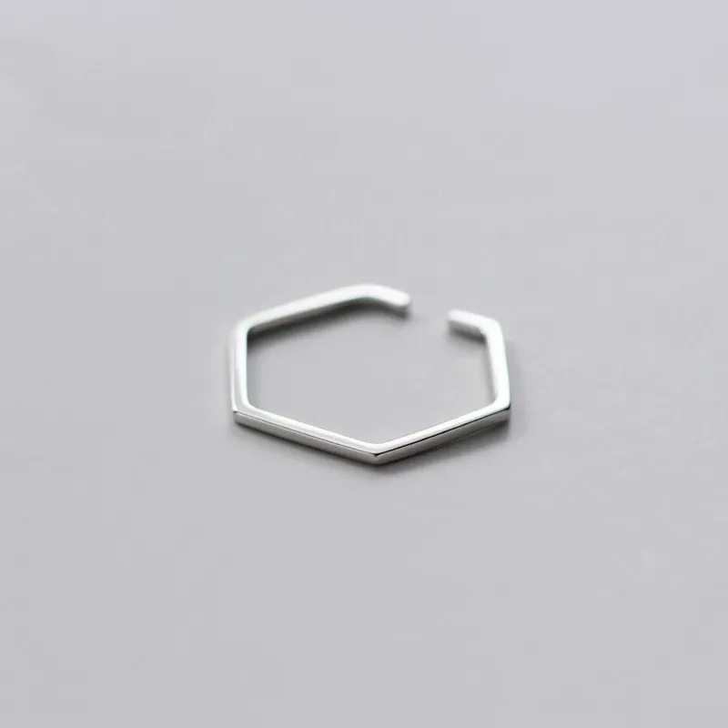 

Trendy Geometric Shape 925 Sterling Silver Tiny Hexagon Open Ring, Whit gold