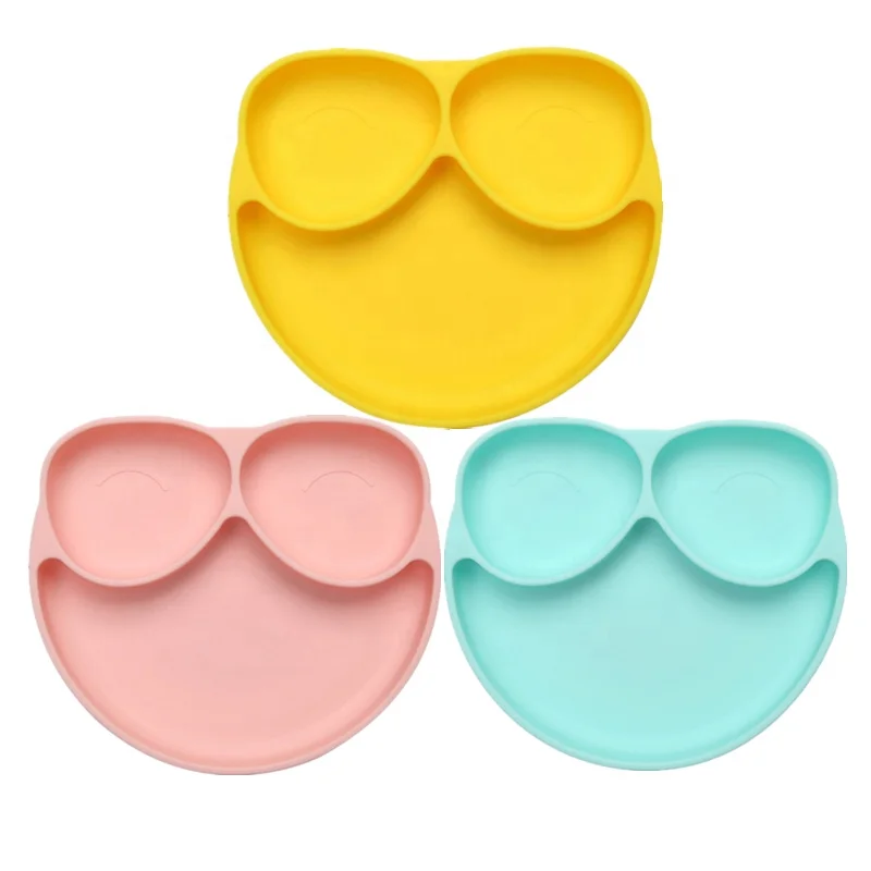 

Wholesale Price BPA Free Food Grade Silicone Baby Dinner Divided Placemat Baby Suction Plate, Pink/blue/green/grey or customized