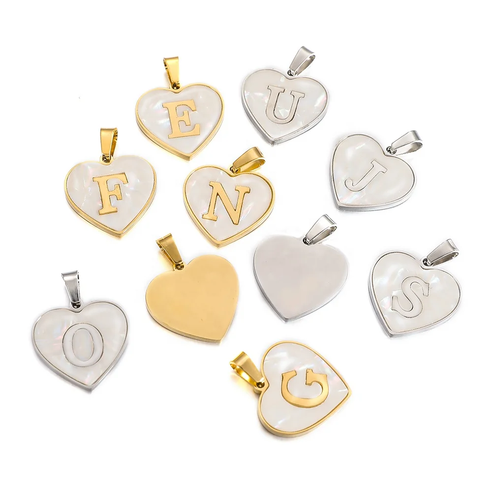 5Pcs Fashion Stainless Steel Peach Heart Shell English Letters Charms Pendants for DIY Jewelry Necklace Bracelet Wholesale