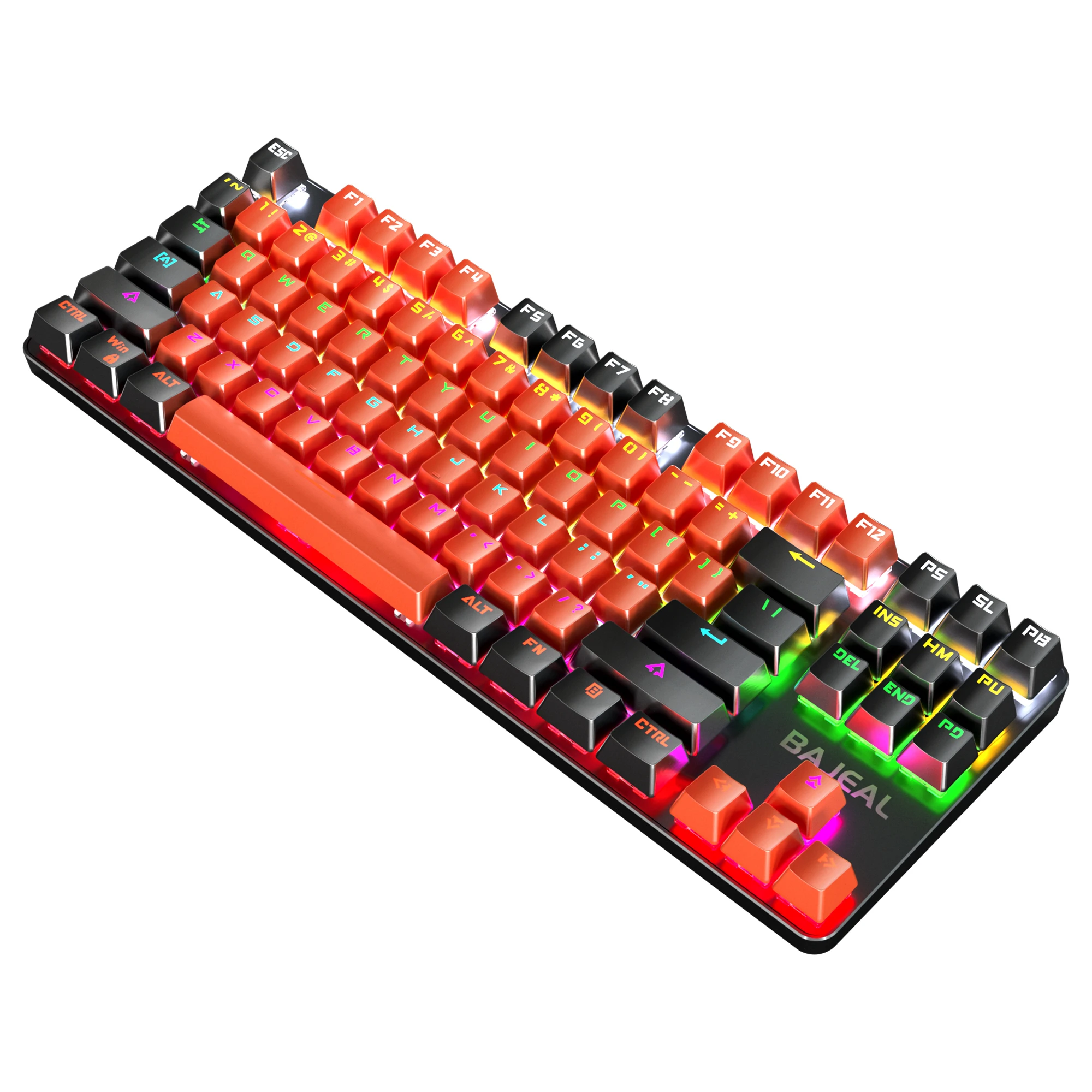 

BAJEAL 87 keys Accept Customized Logo and Layout mechanical gaming keyboard RGB Backlit Mechanical keyboard, Orange+black