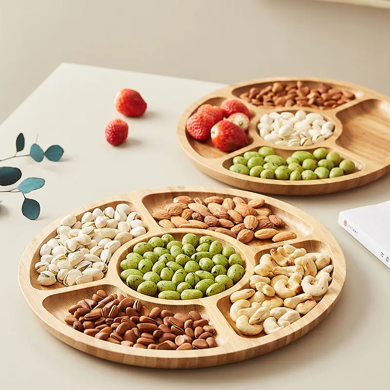 

Nordic Wood snack separated bowl plate family living room candy and dried fruit storage compote creative snacks storage plate