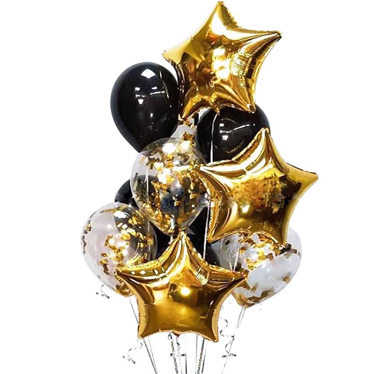 

Happy birthday party decoration wedding star ball holiday gold and black confetti balloon star foil balloon