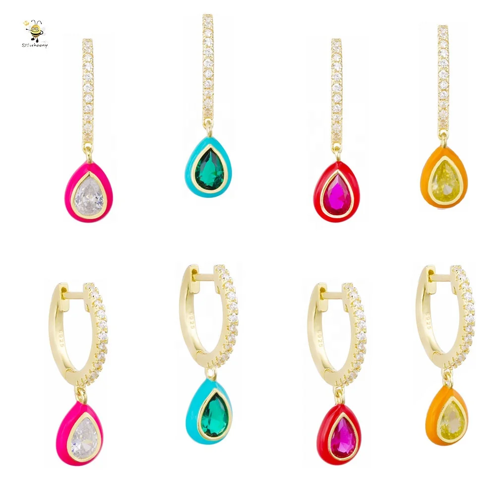 

Slovehoony Christmas Gift Elegant Water-drop Shape Hoop Earrings Gold 925 Sterling Silver Zircon Heart Pendant For Women Jewelry, 18ct gold plated