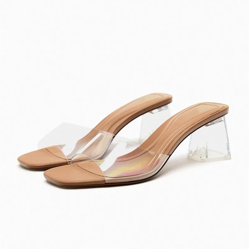 

New Arrival Zapatos Mujer Tacon Sandalia Transparente Summer Block Sexy Nude Clear Heels for Lady