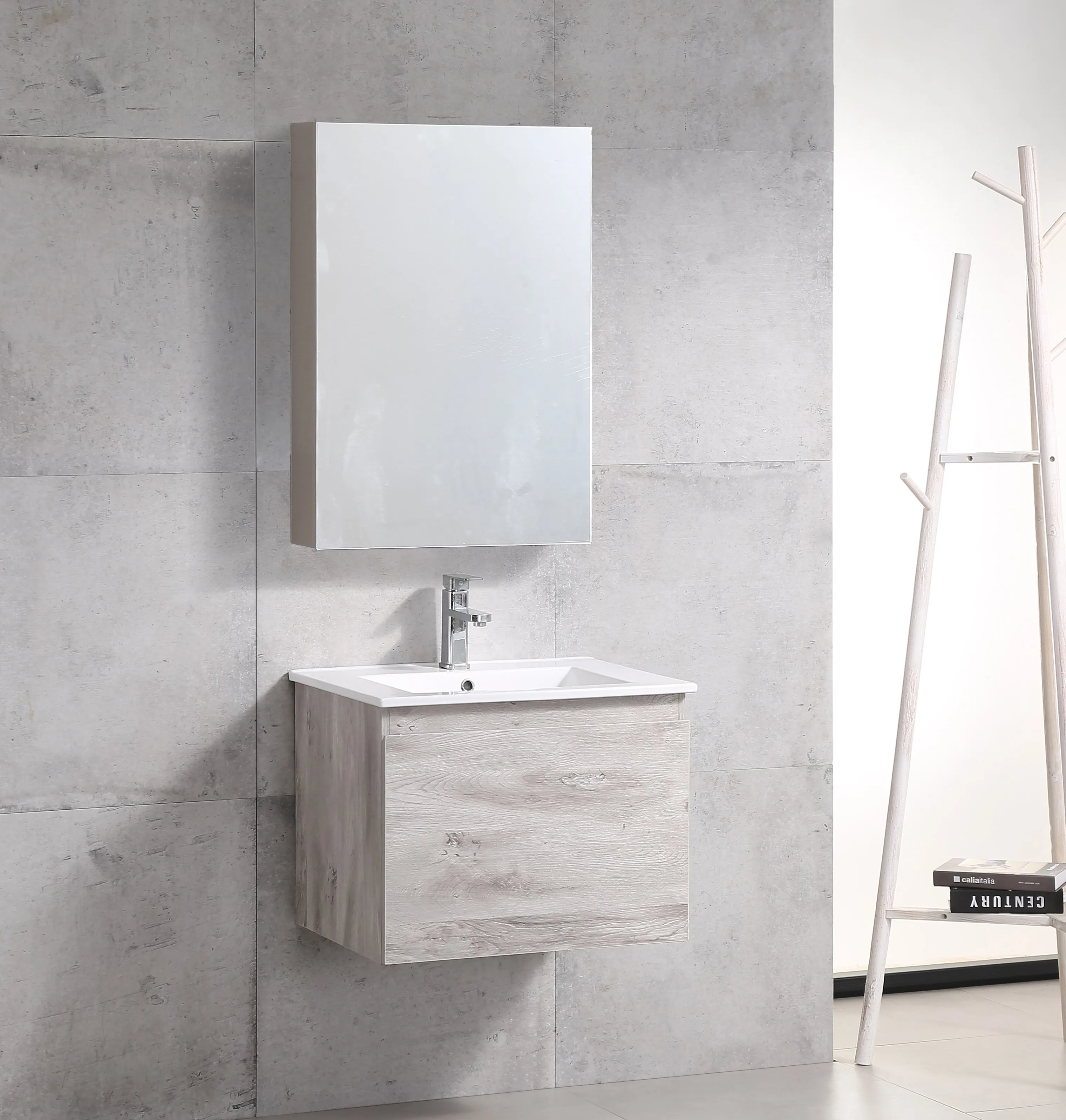 Fashion style painting modern pvc white square shape mirror cabinet bathroom cabinet sale