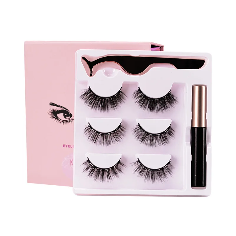 

Reusable multiple times + magnetic eyelashes+eyeliner+customized box+private label+Wholesale 5 Magnetic Eyelashes Kit, Black