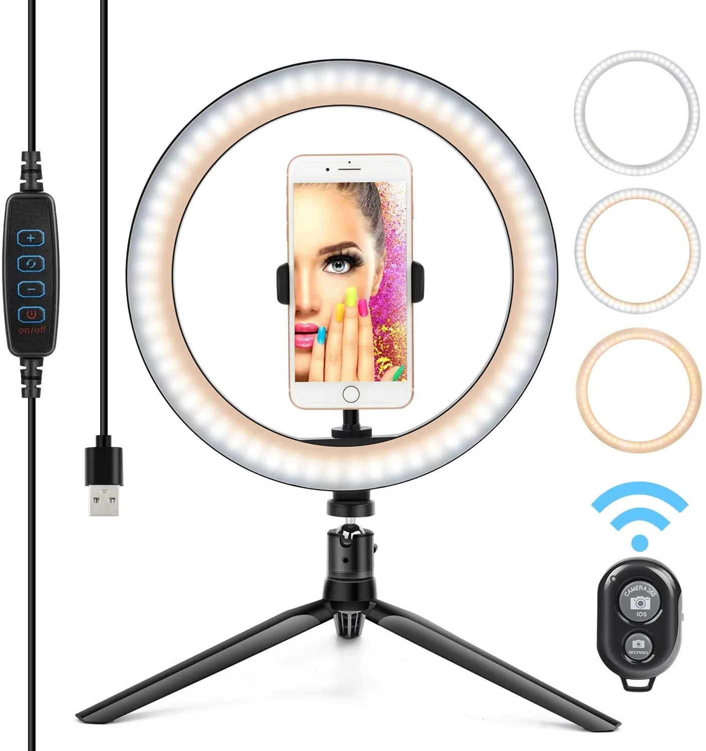 

10" 8" 6" inch desktop makeup studio photographic RGBW circle led ring light with remote control