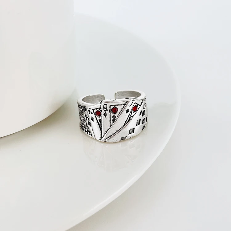 

mens vintage playing card texas poker straight flush heavy mens open adjustable rings