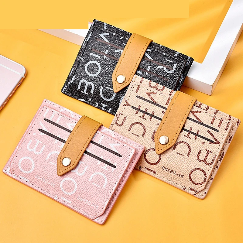 

New slim small card bag Europe and the United States printed ladies wallet multi card position buckle female bag pu card