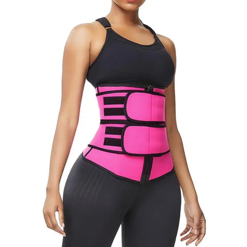 

Women Body Shaper Two Belts Support Back Neoprene Weight Loss Belly Sauna Sweat Corset Belt Waist Trainer, Black, pink