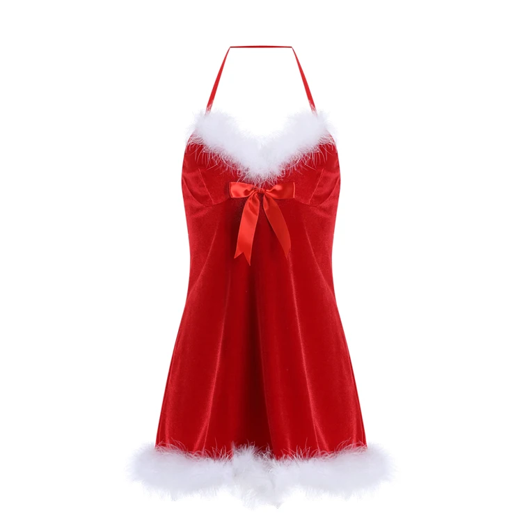

Christmas dress Women Red See Through Lace Patchwork Sexy Night Lingerie