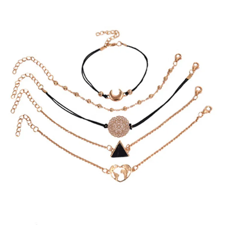 

2021 Most popular bohemian style jewelry bracelets alloy stone beads five pieces bracelets set