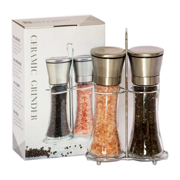 manual ceramic core salt and pepper grinder set stainless steel 180ml glass jar with spice grinder pink salt grinder, Customized