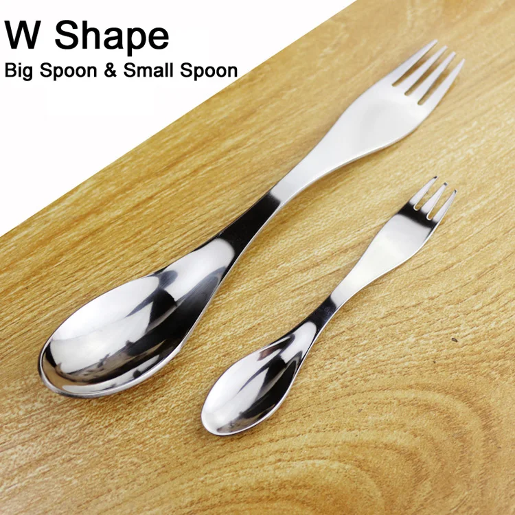 

custom logo spork mini spoon 304 stainless steel spoon and fork spork easy to carry for camping fork spoon, Silver